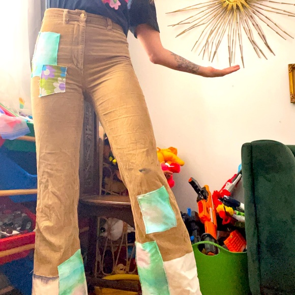 GUC Babaton ultra high waisted patchwork chord homemade bell bottoms - Picture 2 of 16